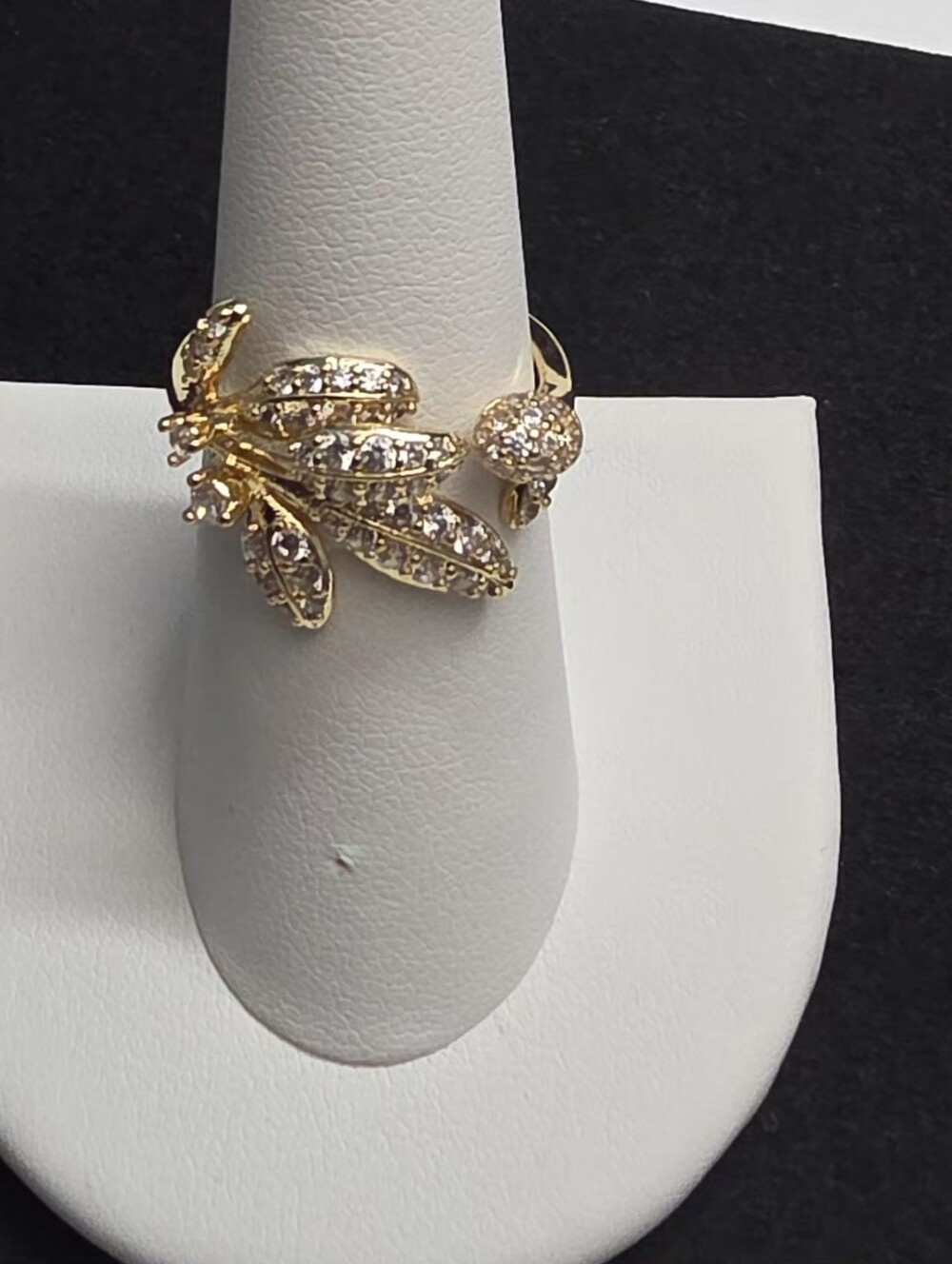 Gold Crystal Bee Open Ring - Elegant Women's Jewelry